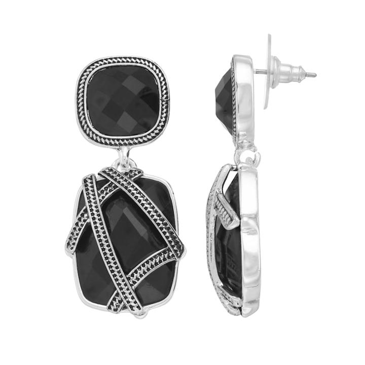 Napier Banded Double Drop Earrings, Women's, Black