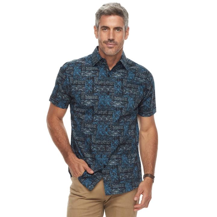 Men's Haggar Island Ease Classic-fit Stretch Button-down Shirt, Size: Large, Black