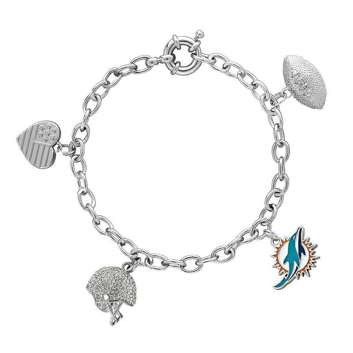 Miami Dolphins Charm Bracelet, Women's, Size: 7.5, Grey