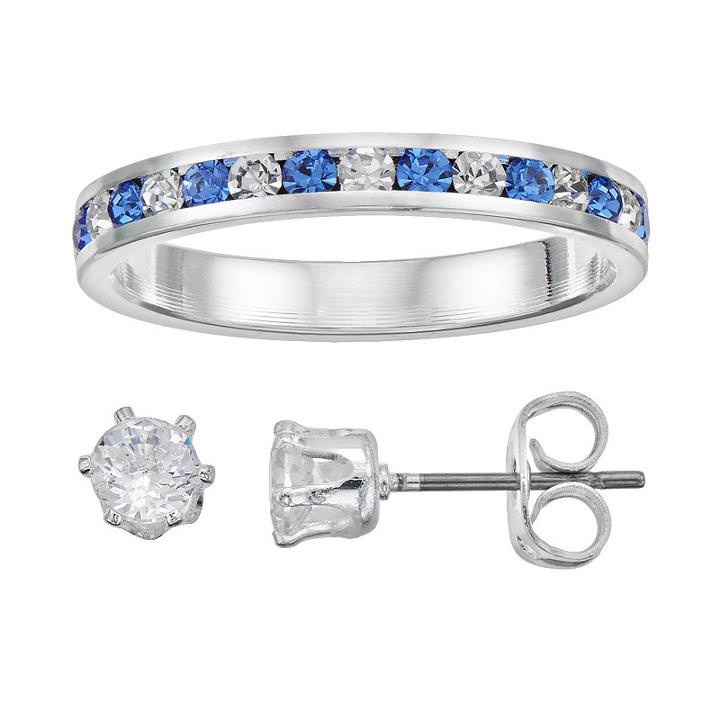 City By City Ring & Stud Earring Set, Women's, Size: 7, Med Blue