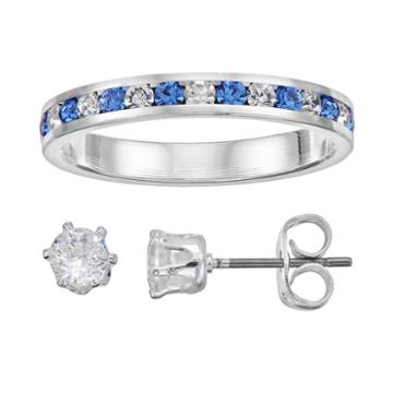 City By City Ring & Stud Earring Set, Women's, Size: 7, Med Blue