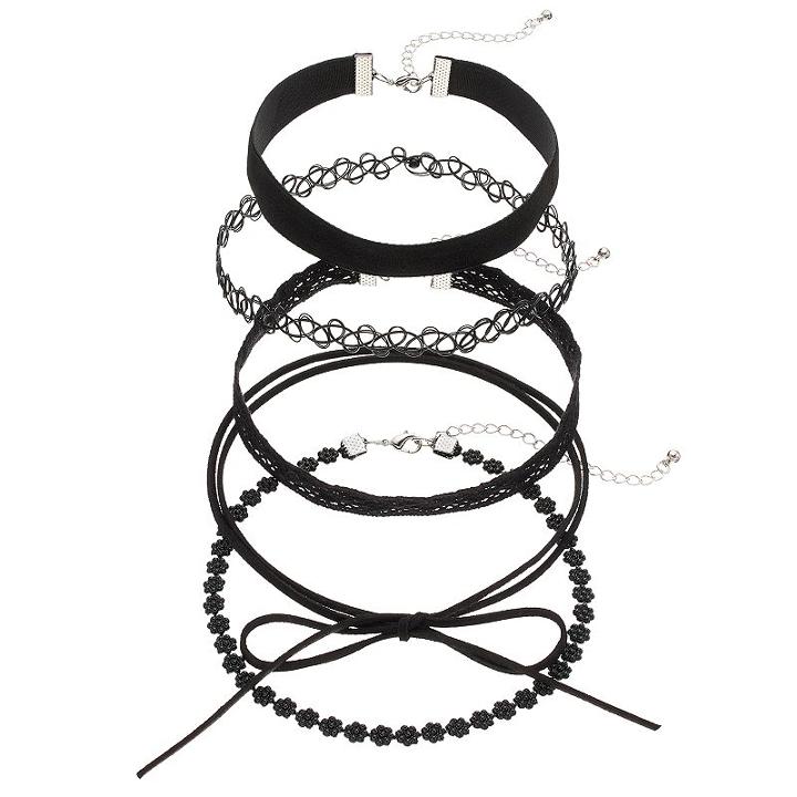 Mudd&reg; Black Floral Lace, Wrap & Tattoo Choker Necklace Set, Women's