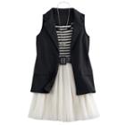 Girls 7-16 Knitworks Blazer Vest & Tulle Skater Dress Set With Necklace, Girl's, Size: 8, Black