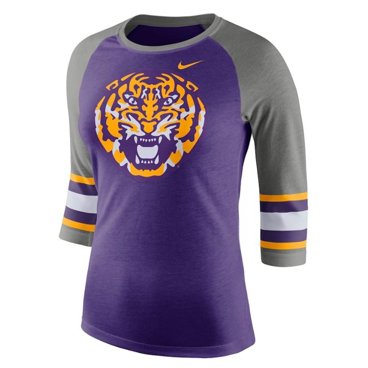 Women's Nike Lsu Tigers Striped Sleeve Tee, Size: Medium, Purple