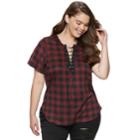 Juniors' Plus Size Liberty Love Lace-up Plaid Tunic, Teens, Size: 1xl, Red