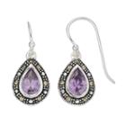 Silver Luxuries Cubic Zirconia & Marcasite Teardrop Earrings, Women's, Purple