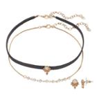 Lc Lauren Conrad Ornate Simulated Crystal Choker Necklace & Stud Earring Set, Women's, Black