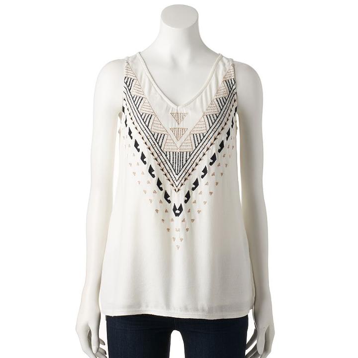 Women's Apt. 9&reg; Geometric Embroidered Tank, Size: Xl, White