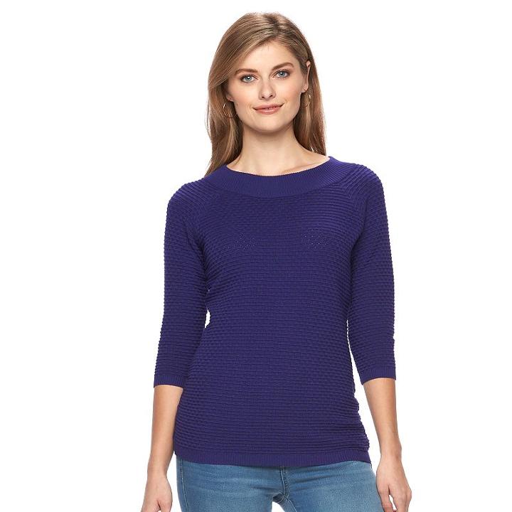 Apt. 9, Women's &reg; Textured Crewneck Sweater, Size: Small, Purple Oth