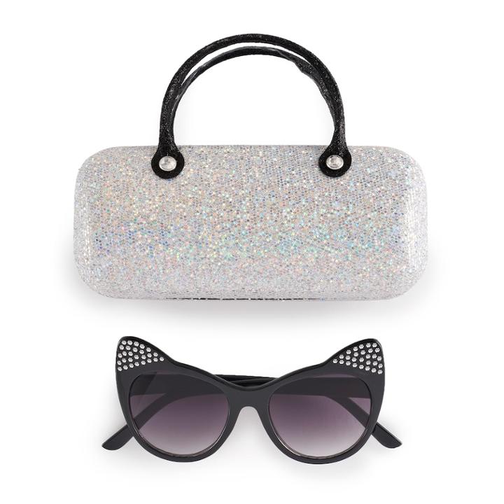 Girls 5-12 Elli By Capelli Plastic Cat Sunglasses With Glitter Case, Oxford