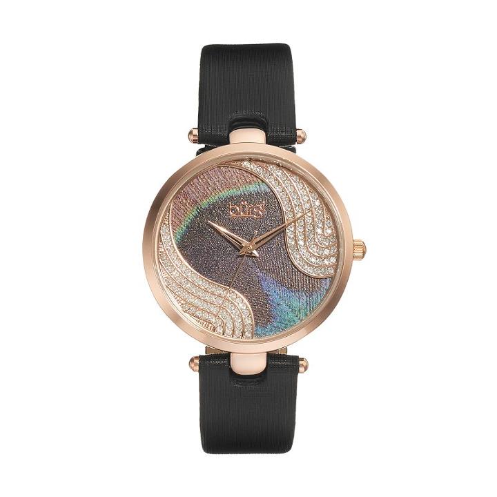 Burgi Women's Crystal Leather Swiss Watch, Black