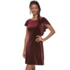 Women's Suite 7 Velvet Flutter Sleeve Dress, Size: 6, Red Other