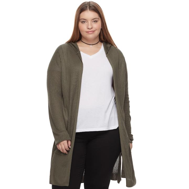 Juniors' Plus Size So&reg; Hooded Long Cardigan Sweater, Teens, Size: 1xl, Med Green