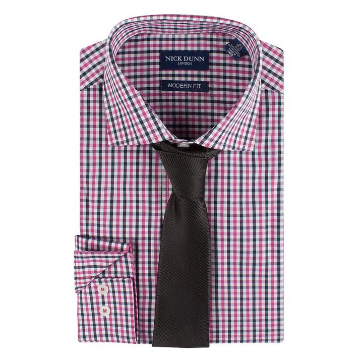 Men's Nick Dunn Modern-fit Patterned Easy-care Spread-collar Dress Shirt & Tie Set, Size: S 32-33, Pink