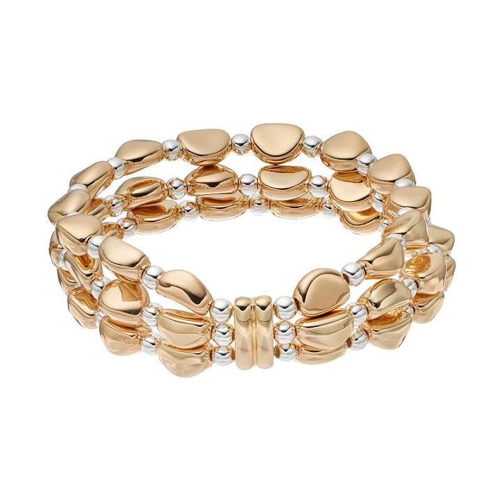 Chaps Beaded Two Tone Multi Strand Stretch Bracelet, Women's, Multicolor