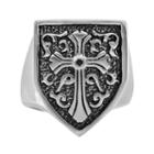 Stainless Steel And Black Immersion-plated Stainless Steel Black Diamond Accent Cross And Shield Ring - Men, Size: 9, Multicolor