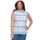 Plus Size Croft & Barrow&reg; Print Sleevless Button-front Shirt, Women's, Size: 1xl, Light Blue