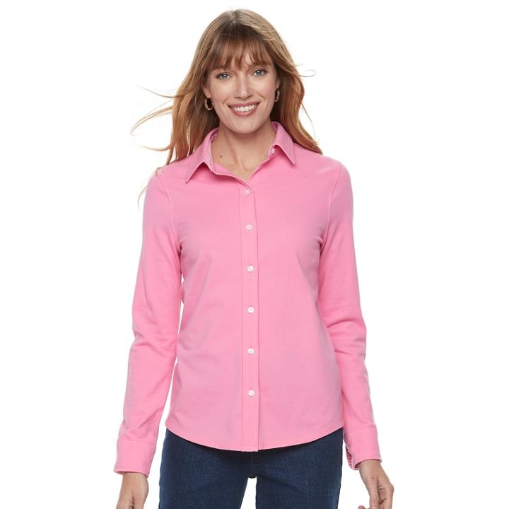 Women's Croft & Barrow&reg; Button Front Shirt, Size: Medium, Light Pink