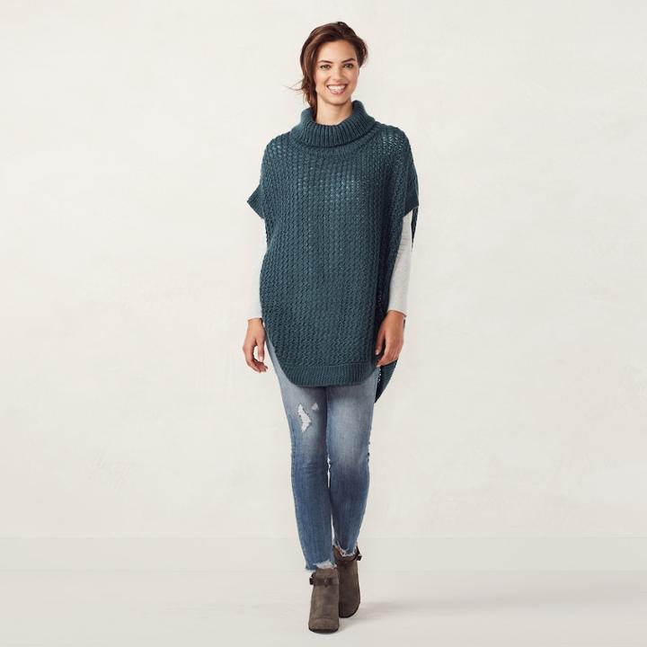 Lc Lauren Conrad Slouchy Turtleneck Poncho, Women's, Dark Grey