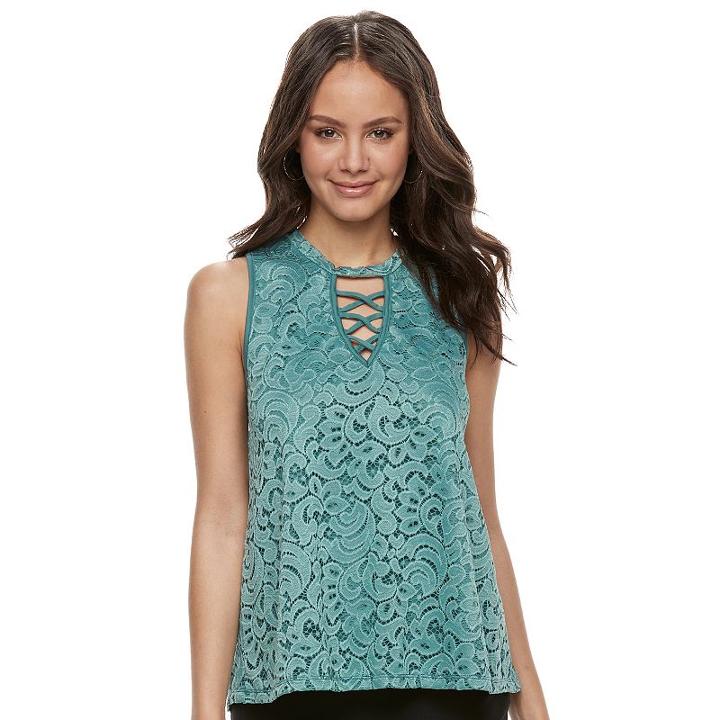 Juniors' Liberty Love Knit Lace Top, Teens, Size: Medium, Lt Green