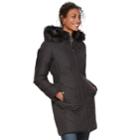 Women's Chaps Long Hooded Faux-fur Trim Puffer Jacket, Size: Medium, Black