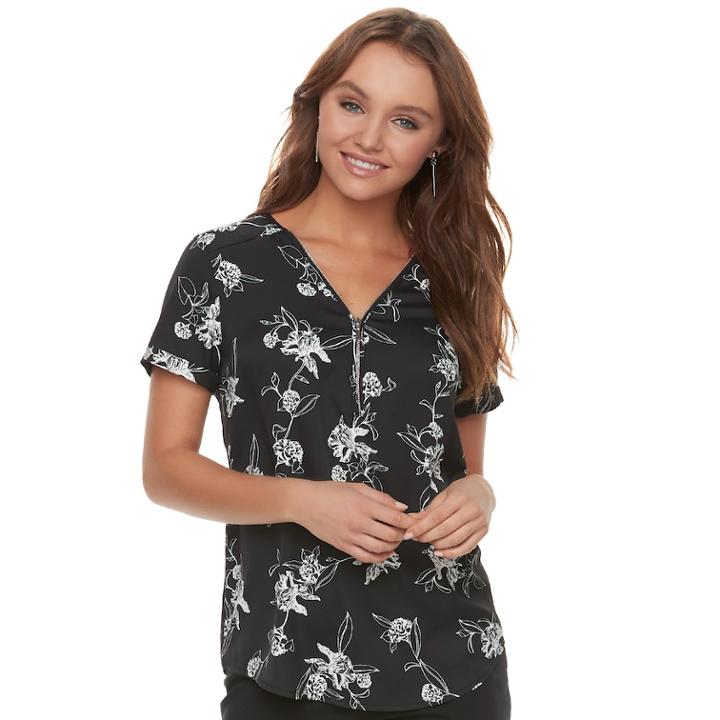 Women's Apt. 9&reg; Zipper Accent Top, Size: Xs, Black