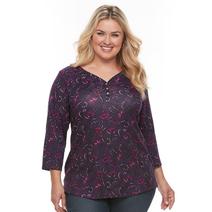 Plus Size Croft & Barrow&reg; Solid V-neck Tee, Women's, Size: 2xl, Purple