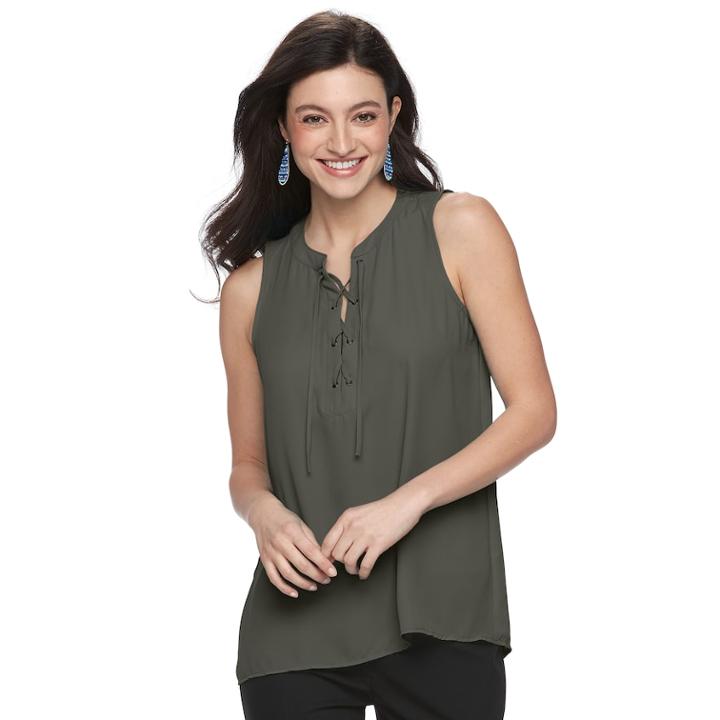 Women's Apt. 9&reg; Lace-up Georgette Tank, Size: Large, Dark Green