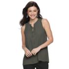 Women's Apt. 9&reg; Lace-up Georgette Tank, Size: Large, Dark Green