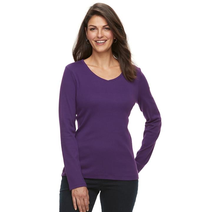 Women's Croft & Barrow&reg; Essential V-neck Top, Size: Large, Drk Purple