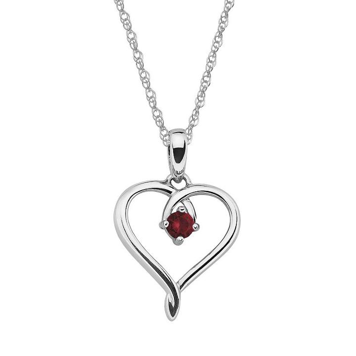 Sterling Silver Garnet Openwork Heart Pendant, Women's, Size: 18, Red