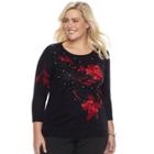 Plus Size Cathy Daniels Print Embellshed Sweater, Women's, Size: 2xl, Black Red Floral