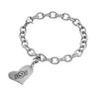 Fiora Stainless Steel Oklahoma State Cowboys Heart Charm Bracelet, Women's, Size: 8, Grey