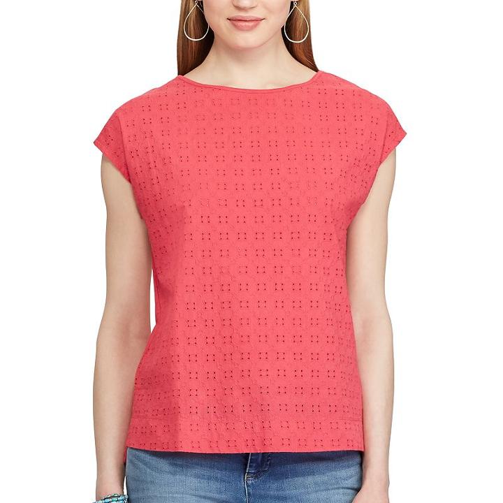 Women's Chaps Eyelet Lace-front Tee, Size: Medium, Red