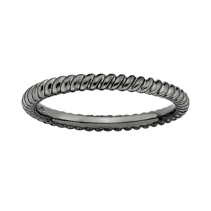 Stacks And Stones Ruthenium-plated Sterling Silver Twist Stack Ring, Women's, Size: 10, Black