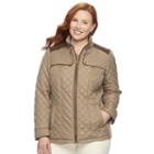Plus Size Weathercast Quilted Side-stretch Jacket, Women's, Size: 2xl, Beig/green (beig/khaki)