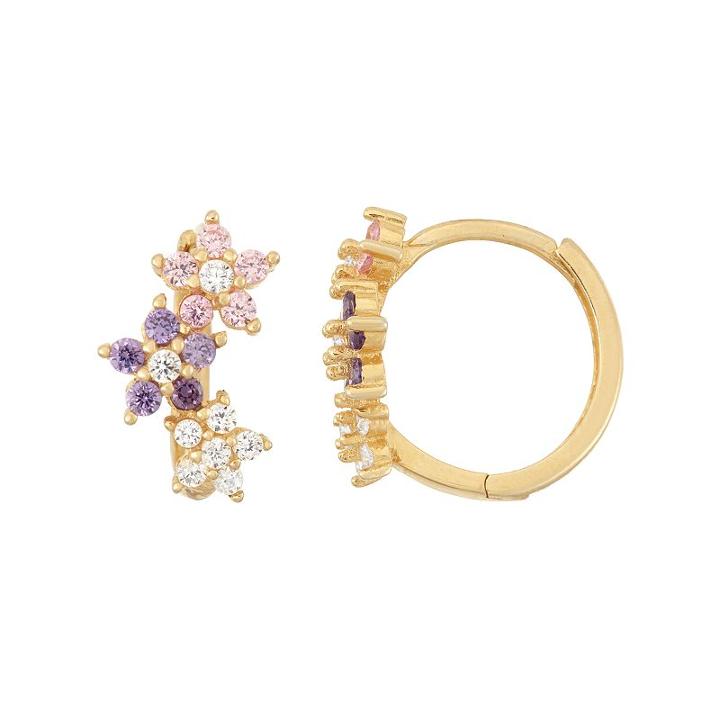Junior Jewels Kids' 14k Gold Over Silver Cubic Zirconia Flower Hoop Earrings, Girl's, Multicolor