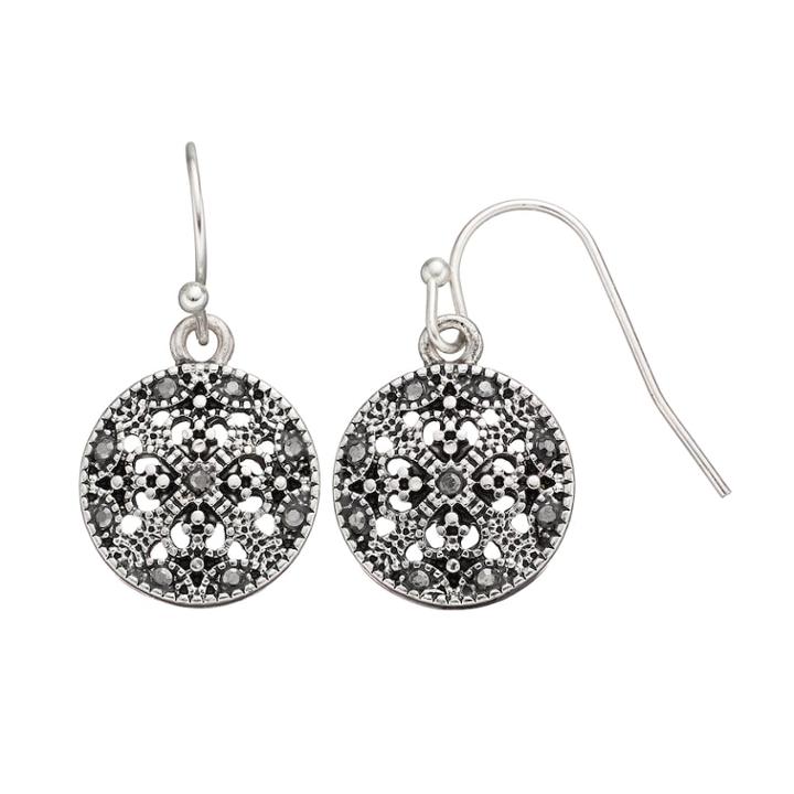 Round Filigree Drop Earrings, Women's, Silver