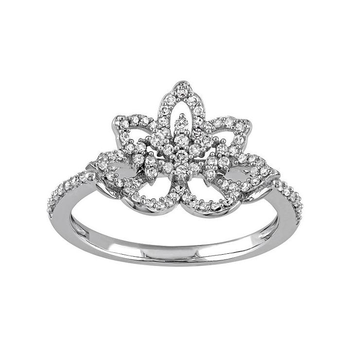 Laura Ashley 10k White Gold 1/3 Carat T.w. Diamond Flower Ring, Women's, Size: 7