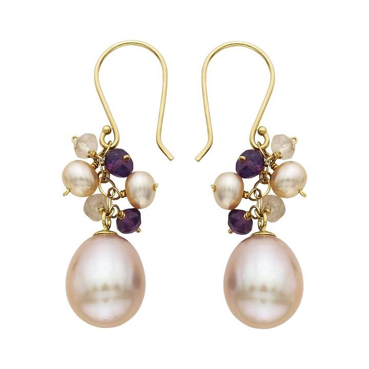14k Gold Gemstone & Freshwater Cultured Pearl Drop Earrings, Women's, Multicolor