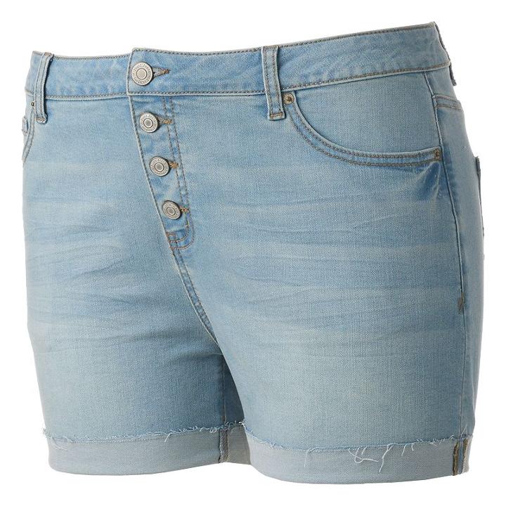 Juniors' Plus Size Mudd&reg; High-waist Midi Shorts, Girl's, Size: 16 W, Light Blue