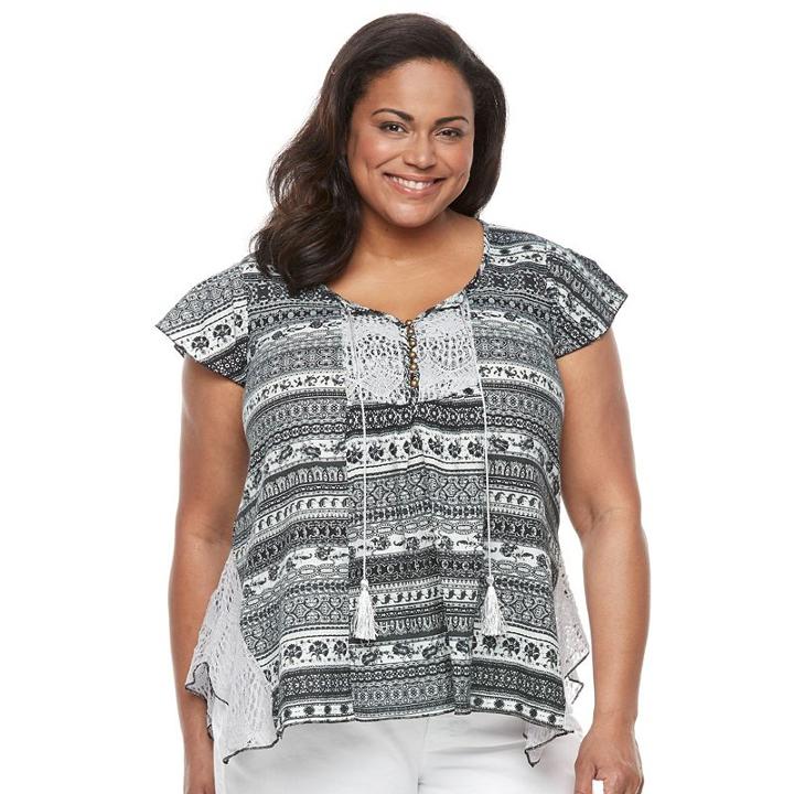 Plus Size World Unity Printed Shark-bite Tee, Women's, Size: 1xl, Oxford