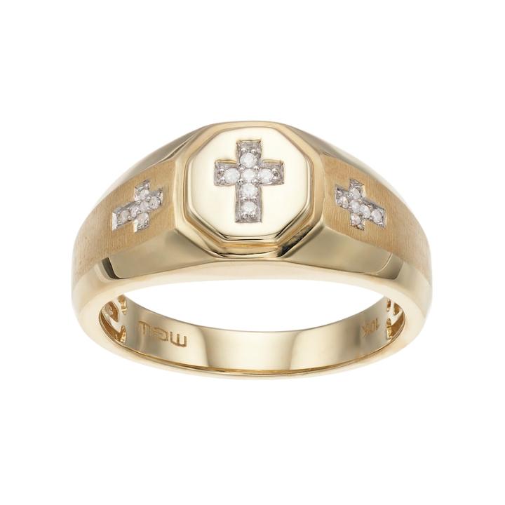 Men's 10k Gold Diamond Accent Cross Ring, Size: 12, White
