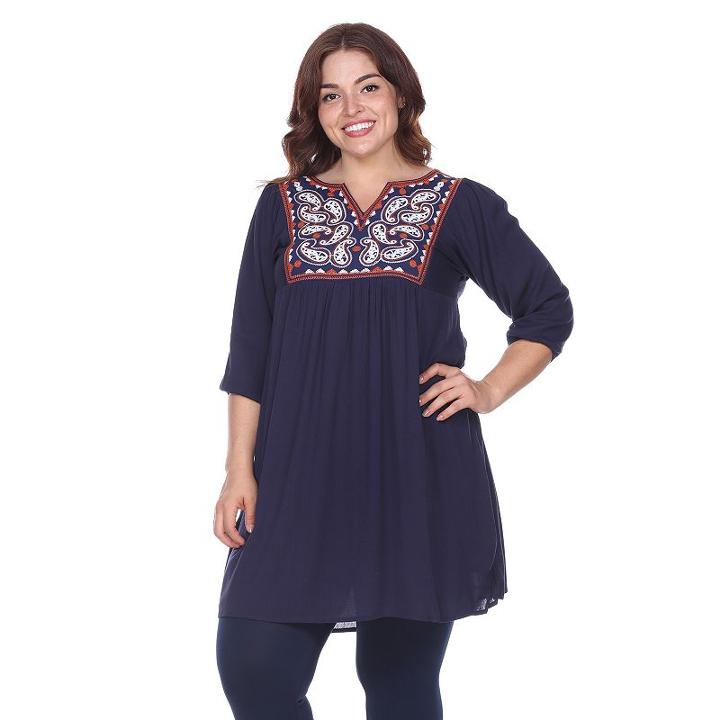 Plus Size White Mark Embroidered Smock Dress, Women's, Size: 3xl, Blue (navy)