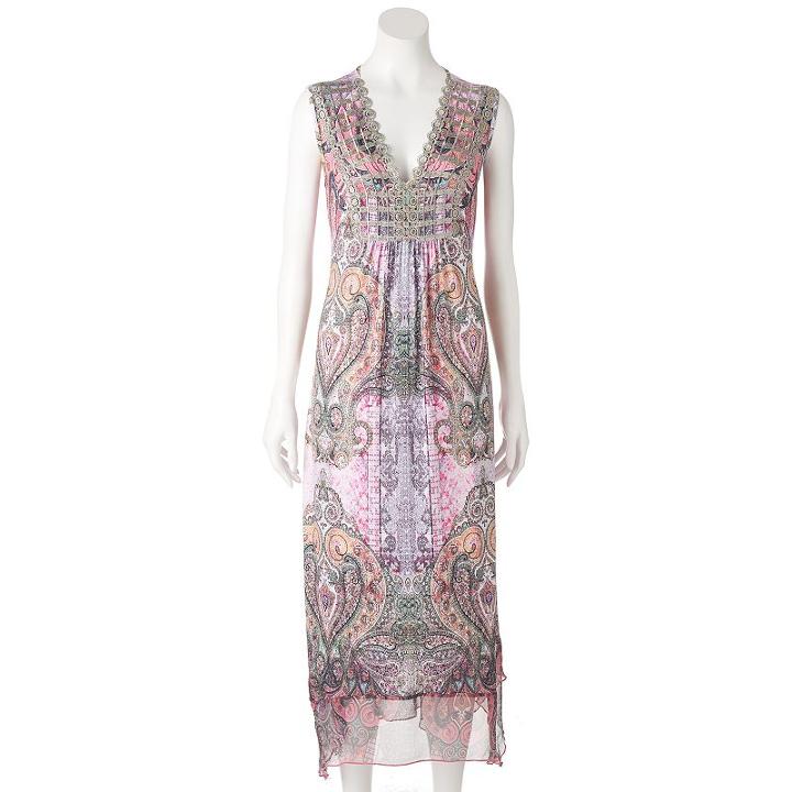 Women's World Unity Embellished Crochet Maxi Dress, Size: Xs, Med Pink