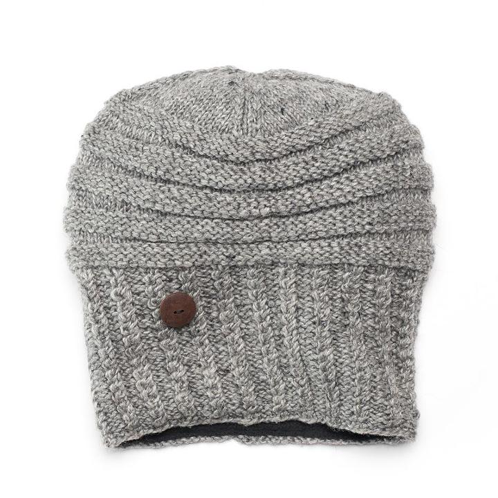Sijjl Women's Oversized Button Wool Beanie, Grey
