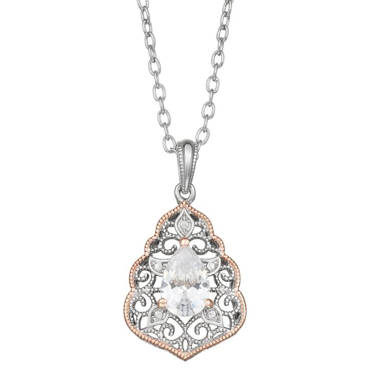 Open Work Pear-cut Cubic Zirconia Pendant Necklace, Women's, Size: 18, White