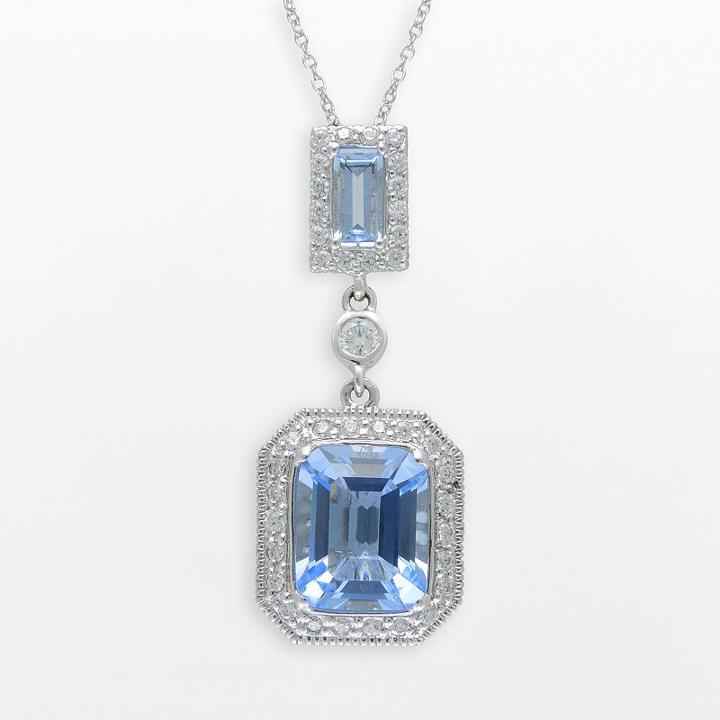 Siri Usa By Tjm Sterling Silver Simulated Blue Quartz And Cubic Zirconia Frame Pendant, Women's, Size: 18