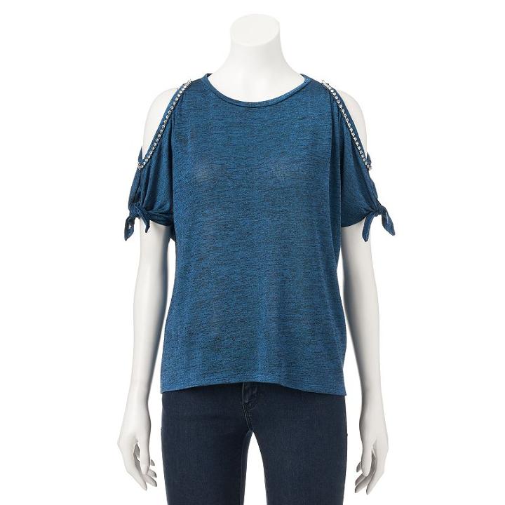 Women's Juicy Couture Embellished Cold-shoulder Top, Size: Large, Turquoise/blue (turq/aqua)