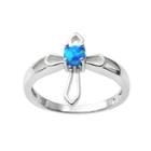 Journee Collection Simulated Opal Sterling Silver Cross Ring, Women's, Size: 8, Blue
